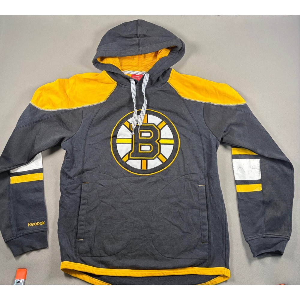 Boston Bruins Reebok NHL Face Off Collection Hoodie Grey Yellow Mens S 216FA14